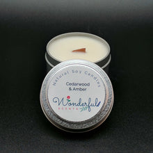 Load image into Gallery viewer, 4 oz Soy Wax Travel Tin Candles With Wood Wick