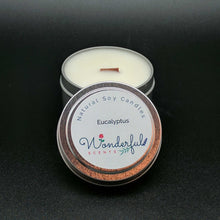 Load image into Gallery viewer, 4 oz Soy Wax Travel Tin Eucalyptus Candles With Wood Wick
