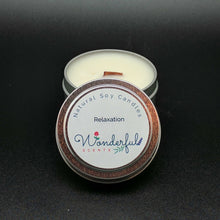 Load image into Gallery viewer, 4 oz Soy Wax Travel Tin Relaxation Candles With Wood Wick