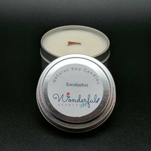 Load image into Gallery viewer, 6 oz Soy Wax Travel Tin Eucalyptus Candles With Wood Wick