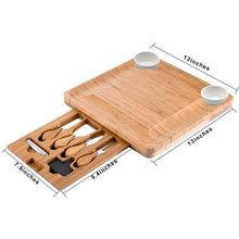 Load image into Gallery viewer, Slate Centerpiece Wood Charcuterie Platter Serving Meat Board with Slide-Out Drawer with 4 Stainless Steel Cheese Knife Set For Cook Lovers