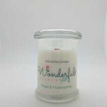 Load image into Gallery viewer, 8 oz Ginger and Frankincense Soy Wax Candle with Wood Wick Status Jar