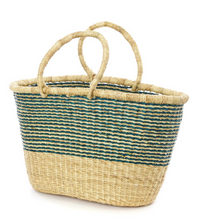 Load image into Gallery viewer, Handwoven Bolga Aqua Striped Tote Basket Beauty And For Home Decorations