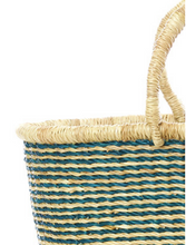 Load image into Gallery viewer, Handwoven Bolga Aqua Striped Tote Basket Beauty And For Home Decorations