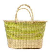 Load image into Gallery viewer, Handwoven Lime Striped Tote Basket Fair Trade & Eco-Friendly Houseware For Home Lovers