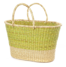 Load image into Gallery viewer, Handwoven Lime Striped Tote Basket Fair Trade & Eco-Friendly Houseware For Home Lovers
