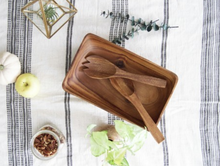Load image into Gallery viewer, Acacia Wood Rectangle Salad Bowl Set with Salad Servers, Fair Trade & Sustainably Harvested - Give Back Goods