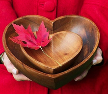 Load image into Gallery viewer, 2 Acacia Wood Heart Bowl Set, 6" & 10" Bowls - Fair Trade & Sustainably Harvested - Give Back Goods