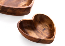 Load image into Gallery viewer, 2 Acacia Wood Heart Bowl Set, 6" & 10" Bowls - Fair Trade & Sustainably Harvested - Give Back Goods