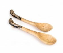 Load image into Gallery viewer, Hand Carved Wooden Zebra Salad Servers- Fair Trade - 10% goes to help animal conservation in Africa! - Give Back Goods