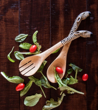 Load image into Gallery viewer, Hand Carved Wooden Zebra Salad Servers- Fair Trade - 10% goes to help animal conservation in Africa! - Give Back Goods