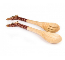 Load image into Gallery viewer, Hand Carved Wooden Giraffe Salad Servers- Fair Trade - 10% goes to help animal conservation in Africa! - Give Back Goods