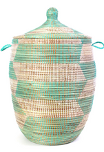 Load image into Gallery viewer, Handwoven Hamper Storage Basket, Aqua & White, Fair Trade, Eco-Friendly - Give Back Goods