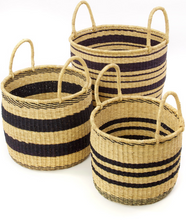 Load image into Gallery viewer, 3 Handwoven Striped Elephant Grass Nesting Baskets, Fair Trade, Eco-Friendly - Give Back Goods