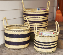 Load image into Gallery viewer, 3 Handwoven Striped Elephant Grass Nesting Baskets, Fair Trade, Eco-Friendly - Give Back Goods