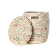 Load image into Gallery viewer, Confetti Handwoven Cattail Stalk Hamper Laundry Storage Basket, white or brown, Fair Trade - Give Back Goods
