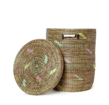Load image into Gallery viewer, Confetti Handwoven Cattail Stalk Hamper Laundry Storage Basket, white or brown, Fair Trade - Give Back Goods