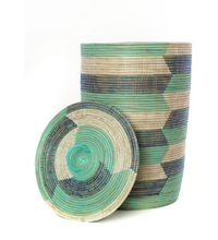 Load image into Gallery viewer, Set of Three Handwoven Cattail Blue & Green Hamper Baskets, Fair Trade - Give Back Goods