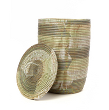 Load image into Gallery viewer, Set of Three Handwoven Cattail White, Cream & Gray Patterned Hamper Baskets, Fair Trade - Give Back Goods