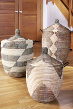 Load image into Gallery viewer, Set of Three Handwoven Black & Beige Hamper Baskets, Fair Trade - Give Back Goods