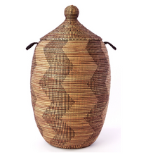 Load image into Gallery viewer, Extra Large Handwoven cattails Brown Black Zig Zag Hamper Storage Basket, Fair Trade - Give Back Goods