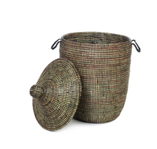 Load image into Gallery viewer, Black Decorative Handwoven Cattail Hamper Basket, Fair Trade - Give Back Goods