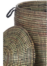 Load image into Gallery viewer, Black Decorative Handwoven Cattail Hamper Basket, Fair Trade - Give Back Goods