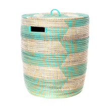 Load image into Gallery viewer, Handwoven Aqua & White cattail Hamper Laundry Storage Basket, Fair Trade, Eco Friendly - Give Back Goods