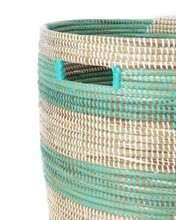 Load image into Gallery viewer, Handwoven Aqua & White cattail Hamper Laundry Storage Basket, Fair Trade, Eco Friendly - Give Back Goods