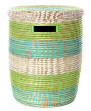Load image into Gallery viewer, Aqua Green & White Hamper Laundry Storage Basket- Fair Trade, Eco-Friendly - Give Back Goods