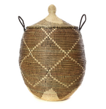 Load image into Gallery viewer, Large Handcrafted Black & Cream Diamond Hamper Decorative Storage Basket - Fair Trade, Eco-Friendly - Give Back Goods