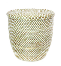 Load image into Gallery viewer, White Checkerboard laundry Hamper Basket - Fair Trade, Eco-Friendly - Give Back Goods