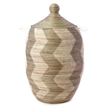 Load image into Gallery viewer, Extra Large Handwoven Silver & White Zig Zag Hamper Storage Basket, Fair Trade - Give Back Goods