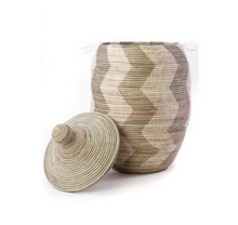 Load image into Gallery viewer, Extra Large Handwoven Silver & White Zig Zag Hamper Storage Basket, Fair Trade - Give Back Goods