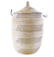 Load image into Gallery viewer, African Handwoven Hamper Storage Basket, Grey and Cream, Fair Trade, Eco-Friendly - Give Back Goods