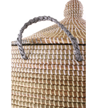 Load image into Gallery viewer, African Handwoven Hamper Storage Basket, Grey and Cream, Fair Trade, Eco-Friendly - Give Back Goods