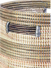 Load image into Gallery viewer, Silver and White Handwoven Cattail Hamper Laundry Storage Basket, Fair Trade - Give Back Goods