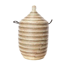 Load image into Gallery viewer, Handwoven, Large Black, Silver & White Striped Laundry Hamper Basket,Fair Trade - Give Back Goods