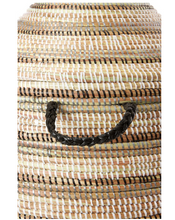Load image into Gallery viewer, Handwoven, Large Black, Silver & White Striped Laundry Hamper Basket,Fair Trade - Give Back Goods