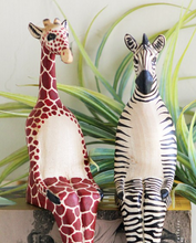 Load image into Gallery viewer, Hand Carved Sitting Giraffe, Zebra & Elephant Set, 10% helps animal conservation in Africa! - Give Back Goods