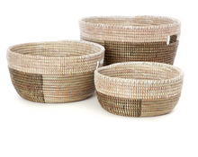 Load image into Gallery viewer, Set of Three Handwoven Brown & White Nesting Sewing Baskets, Fair Trade - Give Back Goods
