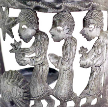 Load image into Gallery viewer, Tabletop Nativity Scene and Candle Holder, Handcrafted from Recycled Steel Drums in Haiti, Fair trade - Give Back Goods