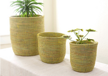 Load image into Gallery viewer, Set of 3 Handwoven Yellow Planter Baskets, Fair Trade, Eco-Friendly - Give Back Goods