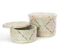Load image into Gallery viewer, Set Of 2 White Rainbow Diamond Handwoven African Cattail Decorative Storage Basket Decoration For Home Lovers