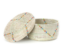 Load image into Gallery viewer, Set Of 2 White Rainbow Diamond Handwoven African Cattail Decorative Storage Basket Decoration For Home Lovers
