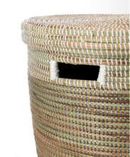 Load image into Gallery viewer, Brown, Silver and White Handwoven Cattail Flat Lid Storage Basket Beauty And For Home Decorations