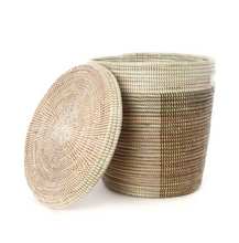 Load image into Gallery viewer, Brown, Silver and White Handwoven Cattail Flat Lid Storage Basket Beauty And For Home Decorations
