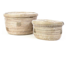 Load image into Gallery viewer, 2 White Oval Pixel Handwoven African Cattail Decorative Storage Basket Decoration For Home Lovers