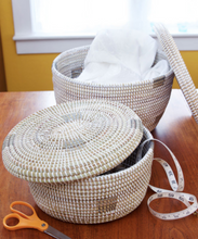 Load image into Gallery viewer, 2 White Oval Pixel Handwoven African Cattail Decorative Storage Basket Decoration For Home Lovers