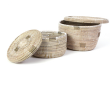Load image into Gallery viewer, 2 White Oval Pixel Handwoven African Cattail Decorative Storage Basket Decoration For Home Lovers